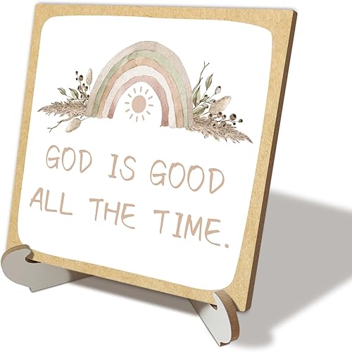 Letrero inspirador con texto en inglés God is Good All the Time, letrero de madera con soporte para decoración de escritorio (1 juego), placa de