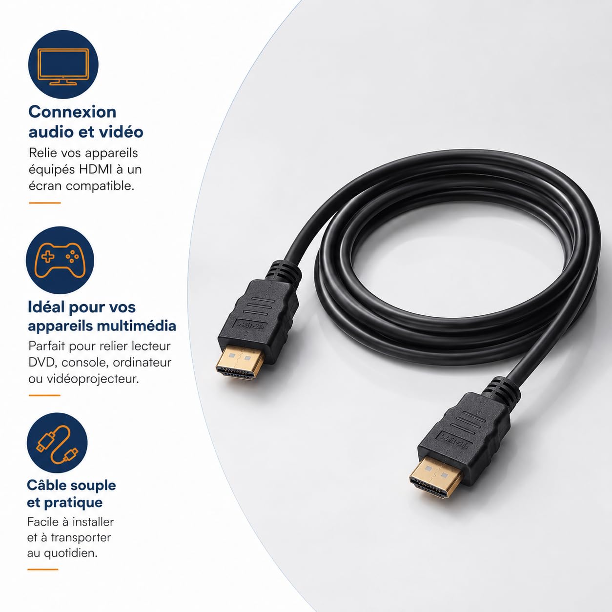 Cordon vidéo HDMI - Câble de 1.5m - Image & Son - Lot de 1