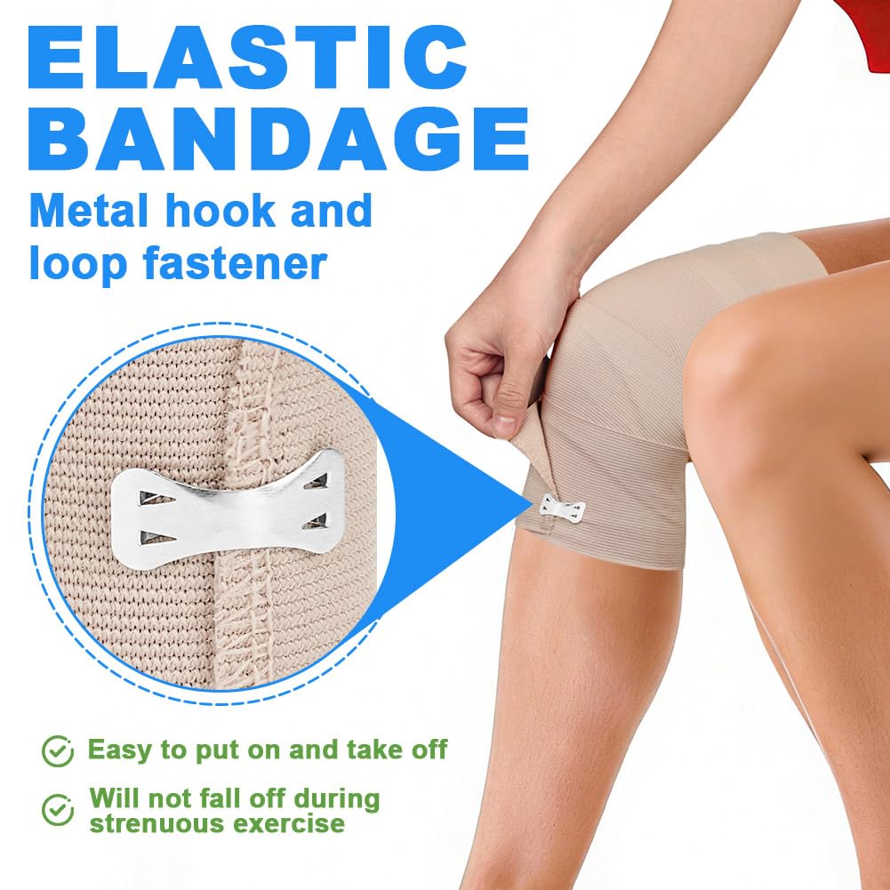Vendaje Elástico Premium, Vendaje Tubular Elástico, Elástico de Fijación con Ganchos de Metal, Vendaje de Soporte para Soporte de Tobillo, Brazos y Piernas（2PC 7.5 cm x 4.5 m+2PC 10cm x 4.5m）