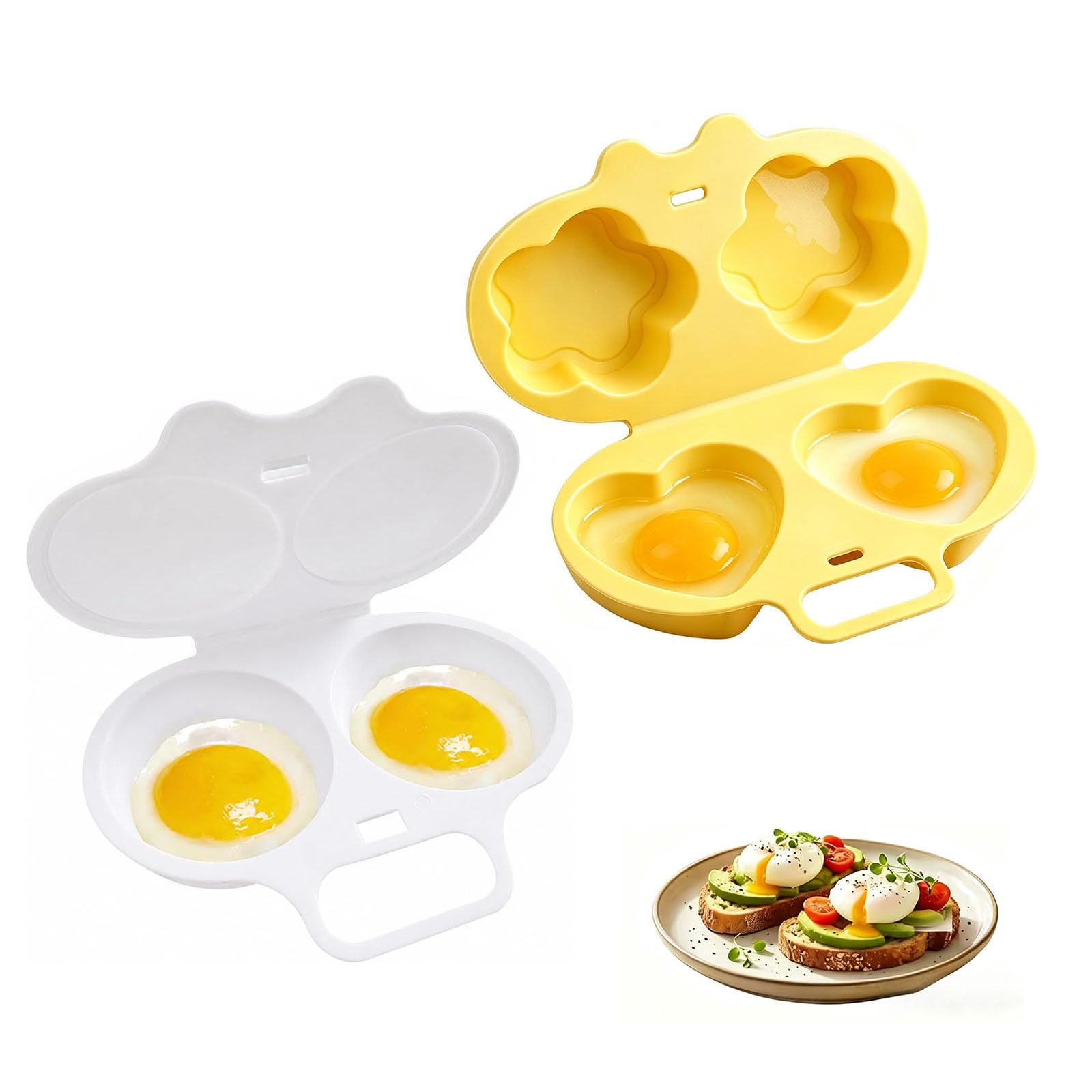 2PC Microwave Egg Poacher With Lid & Handle,2 Cavity Microwave Egg Poacher — image 1