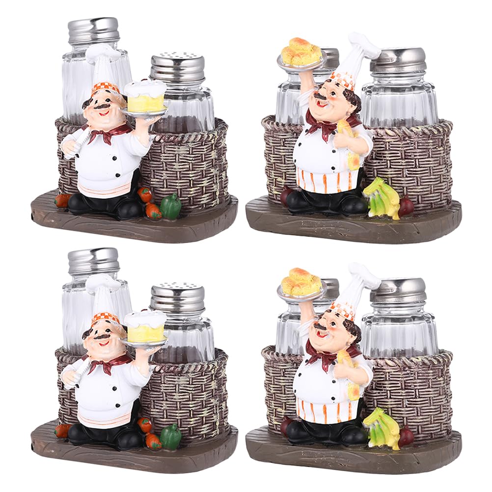 BESTYASH 4ensembles Pots Assaisonnement Décoratifs Résine Avec Sculpture De Chef Pour Sel Poivre Et Épices De Bocaux De Rangement Pour Cuisine