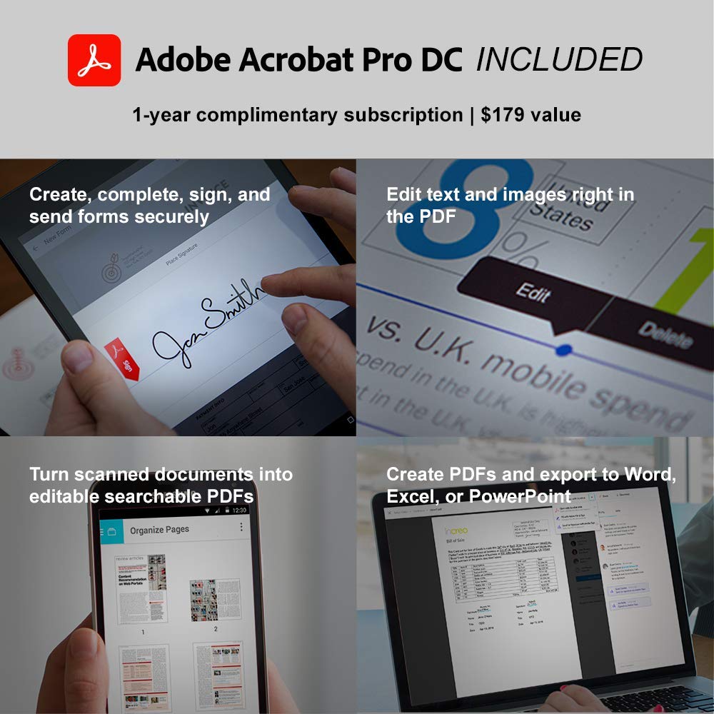 Amazon.com: Fujitsu ScanSnap iX1500 Deluxe Color Duplex Document Scanner  with Adobe Acrobat Pro DC for Mac or PC, Black : Everything Else