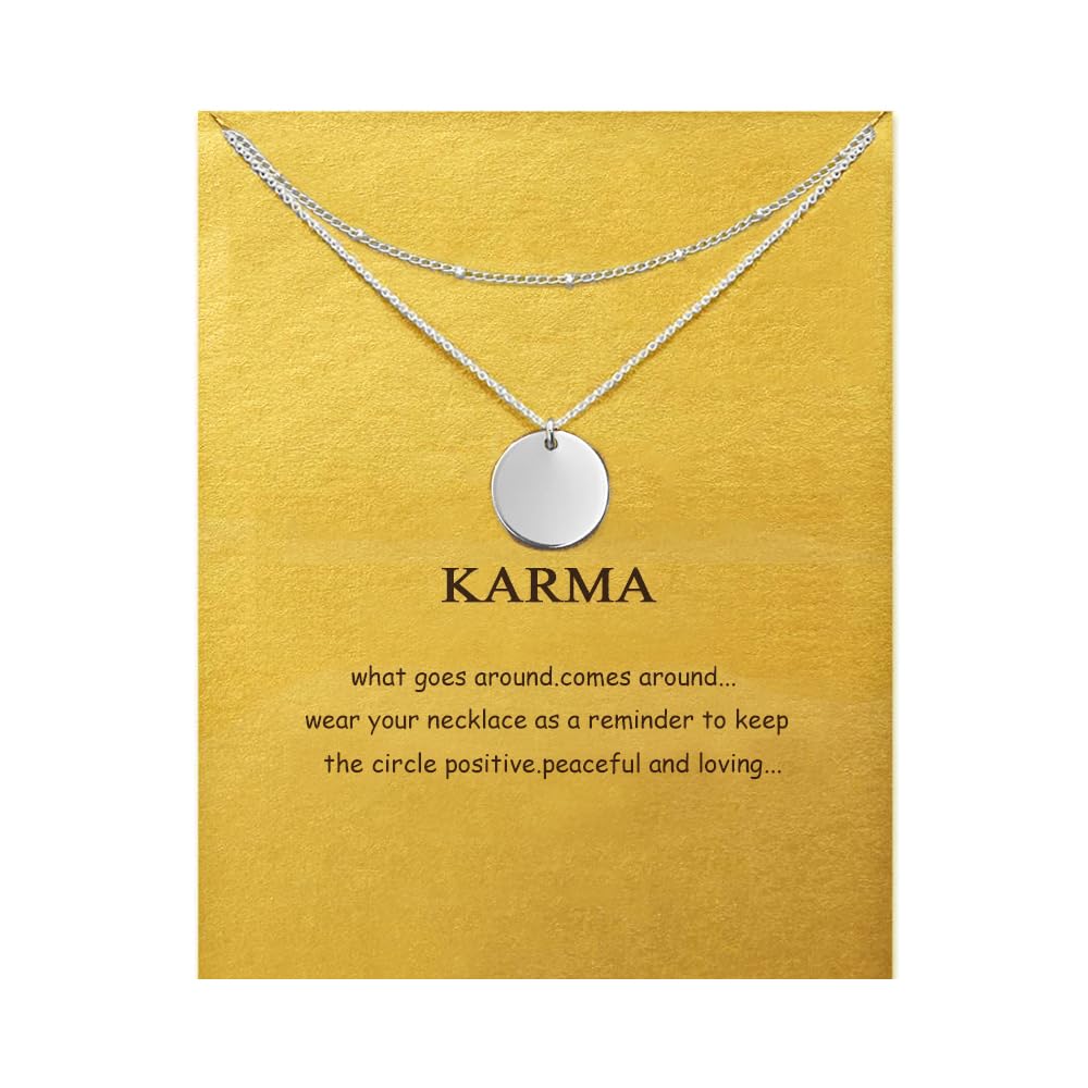 LANG XUANMessage Card Dainty Bead Layered Compass Pendant Necklace Friendship Sun Good Luck Elephant Pendant Chain Necklace for Women Girl Best Gift