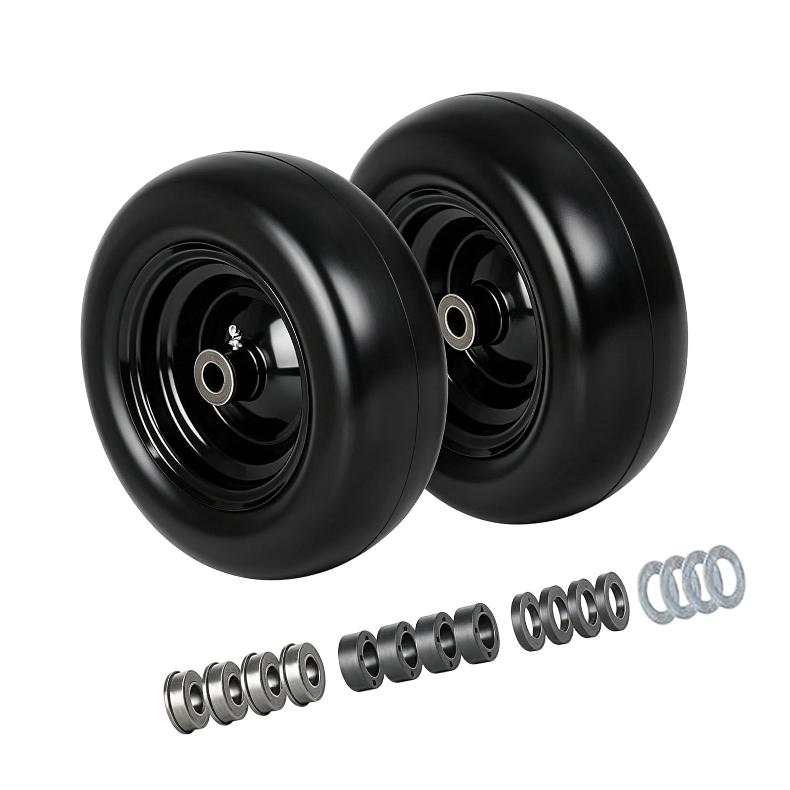 Lot de 2 roues de rechange pour tondeuse à gazon 11 x 4.00 - 5 pneus en caoutchouc solide - Pièces de rechange pour l'entretien de la cour et l'entretien de la pelouse du jardin