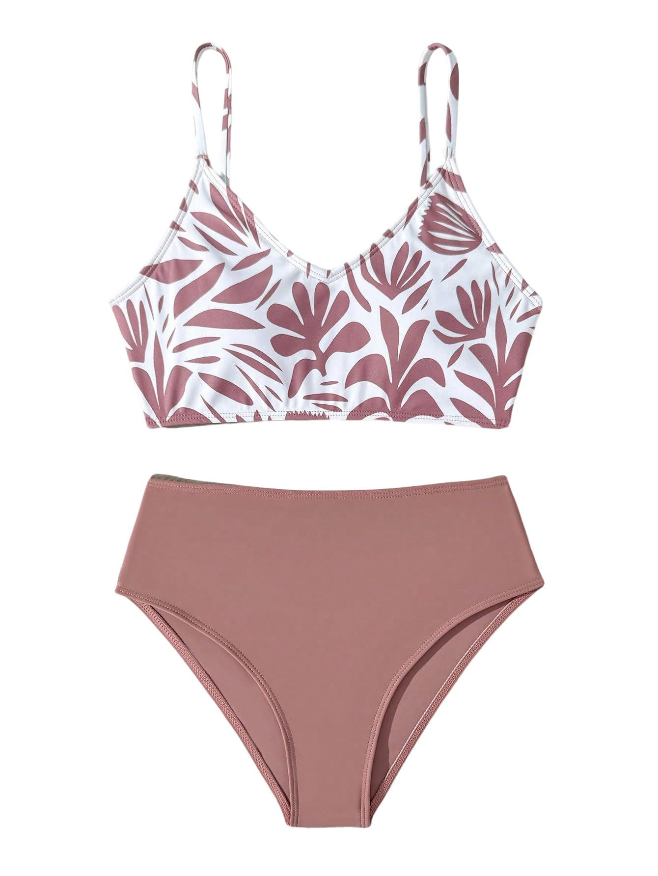 SweatyRocks Dziewczęce bikini zestaw 2-częściowy zestaw bikini z tropikalnym wzorem, wysoka talia, moda kąpielowa, zestaw bezprzewodowych bikini, moda plażowa