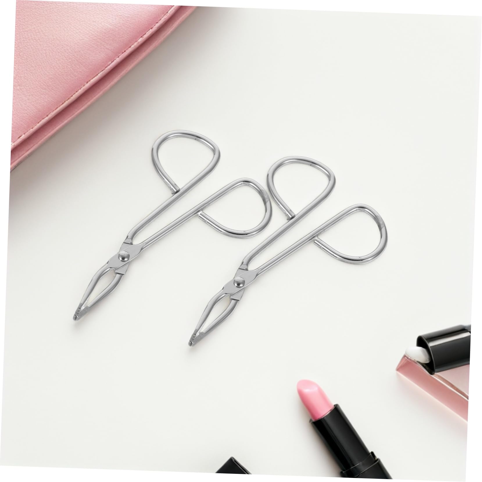 COLLBATH 2 Piezas Pinzas de Cejas Inoxidable con Mango Tipo Tijera Control para Depilación y Aplicación de Pestañas Compacto y Diseño Ergonómico para Cuidado Femenino
