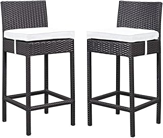 BOWERY HILL 27. 5" Wicker/Rattan Patio Bar Stool in Espresso/White (Set of 2)