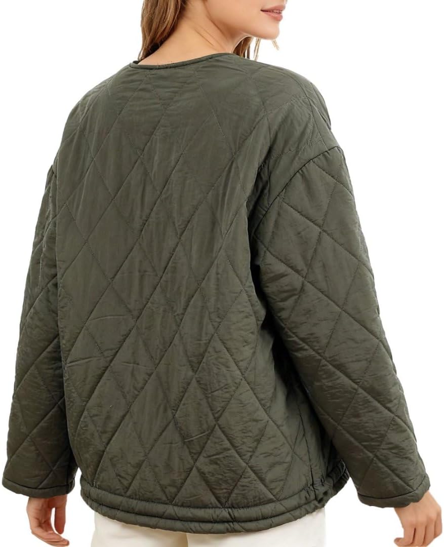 Amazhiyu Women's Quilted Puffer Zip-up Jacket with Drawstring Hem Oversized Coat - Image 2