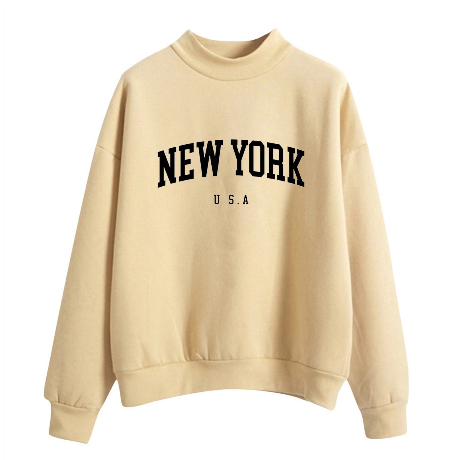 WLHBFWomen's Autumn Winter Sweatshirt O Neck Pullover New York Letter Print Long Sleeve Teen Girls Basic Sweatshirt School Juniors Tops