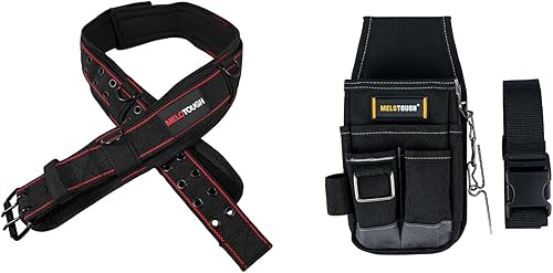 MELOTOUGH Cinturón de herramientas acolchado con anillo en D + bolsa de bolsillo para herramientas con clip para cinturón, bolsa organizadora de