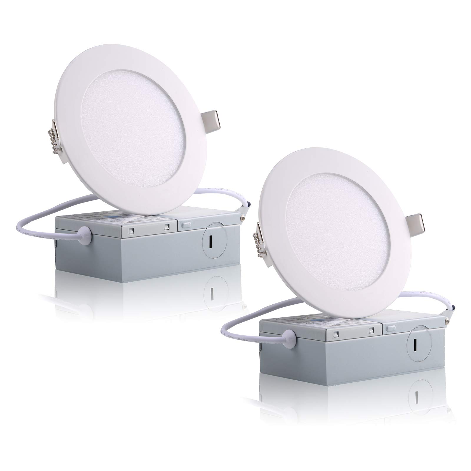 2Packs 6W 4" Ultra-Thin LED Recessed Ceiling Light with Junction Box, 480lm, Warm White 3000K, CRI80+, ETL Certified, Dimmable LED Panel Light for Home, Office, Commercial Lighting