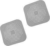 SHURIN Square Shower Drain Hair Catcher 5.7 Inch Flat TPR Strainer with Suction Cups, 2 Pack Grey - Bathroom Kitchen Clog Protection