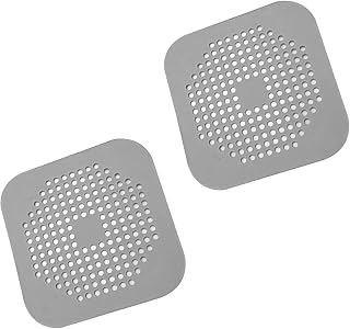 SHURIN Square Shower Drain Hair Catcher 5.7 Inch Flat TPR Strainer with Suction Cups, 2 Pack Grey - Bathroom Kitchen Clog Protection