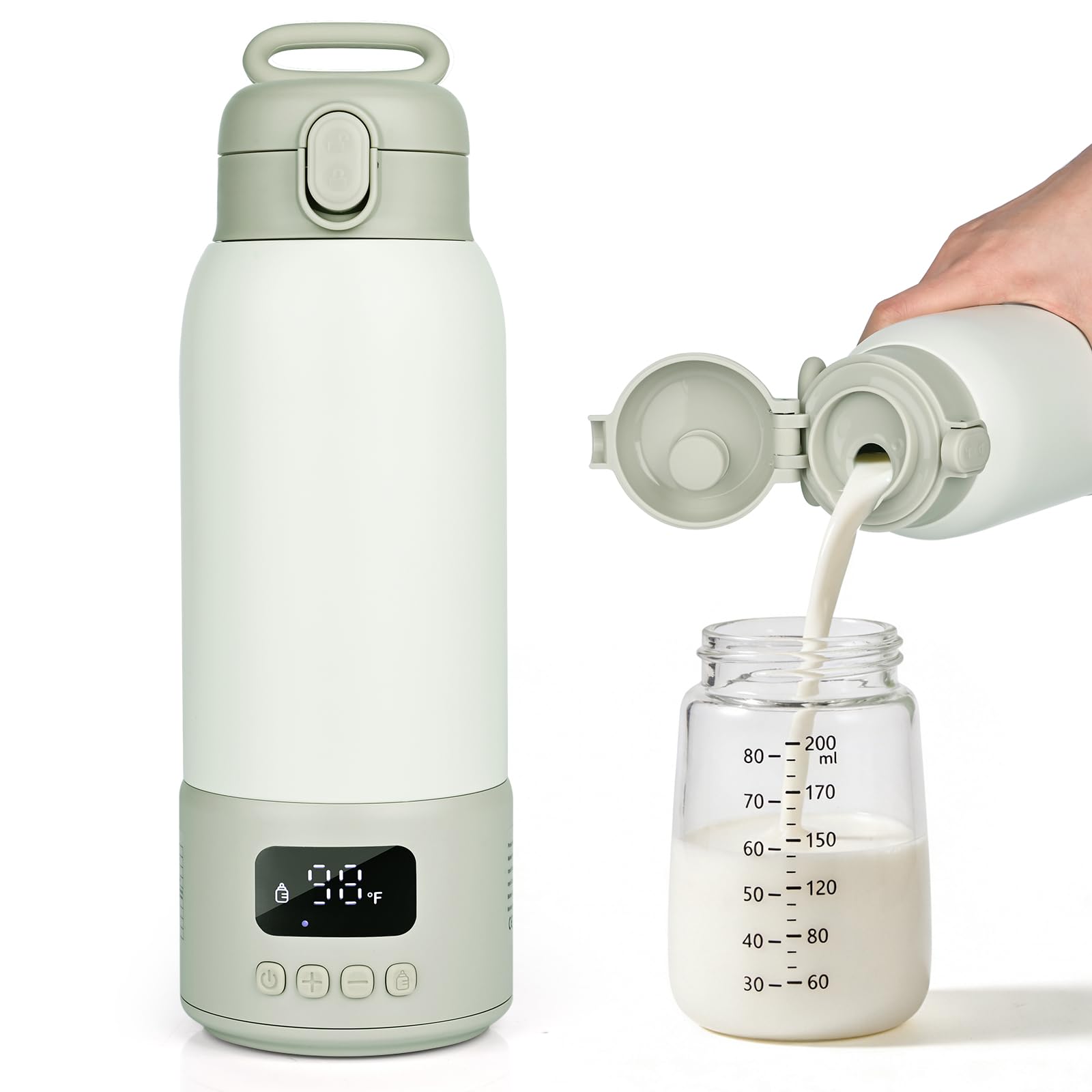 Chauffe Biberon Portable, Chauffe Biberon sans Fil 500ML, Chauffage Rapide, 2 Modes pour Lait Maternel et Eau, Chauffe-biberons USB, pour Voiture, Voyage en Avion