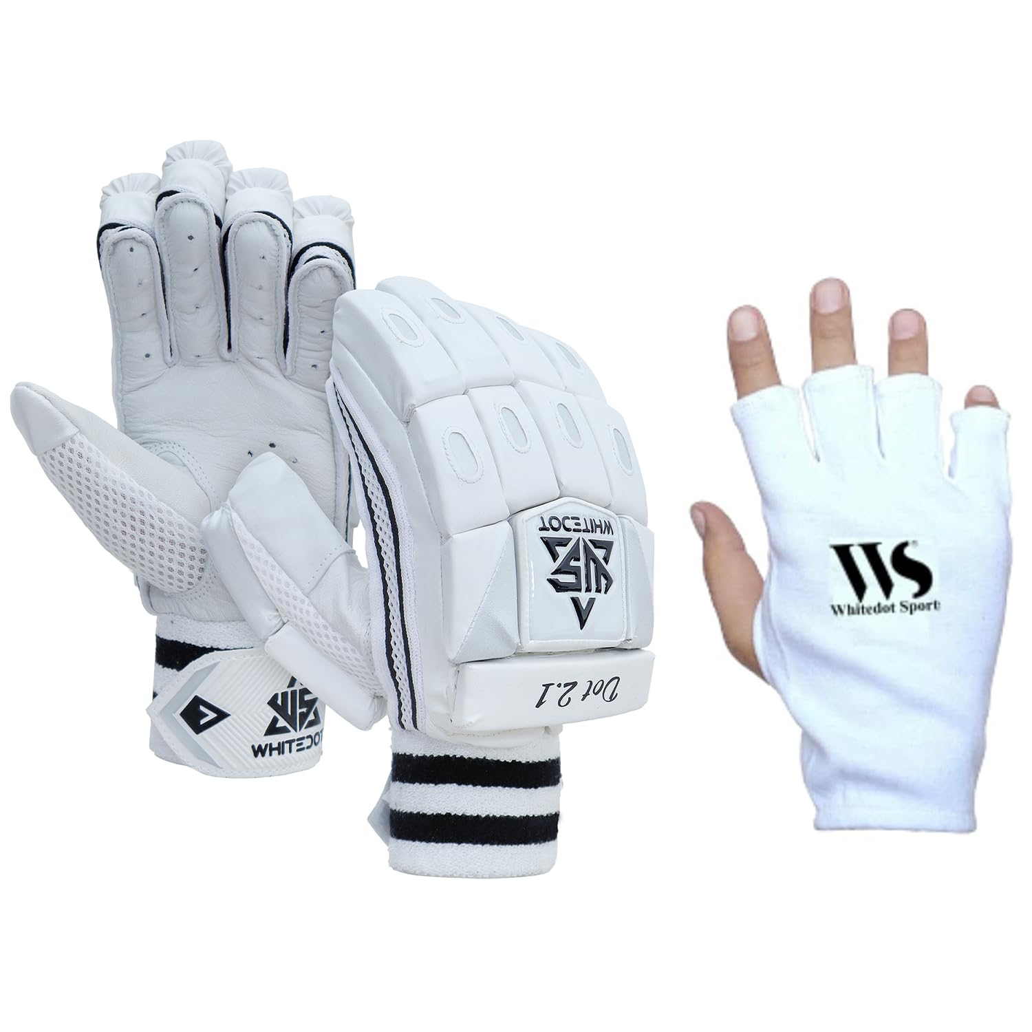 Whitedot Dot 2.1 Cricket Batting Gloves with Half Finger Inner Gloves Suitable for Youth/Medium-image-35