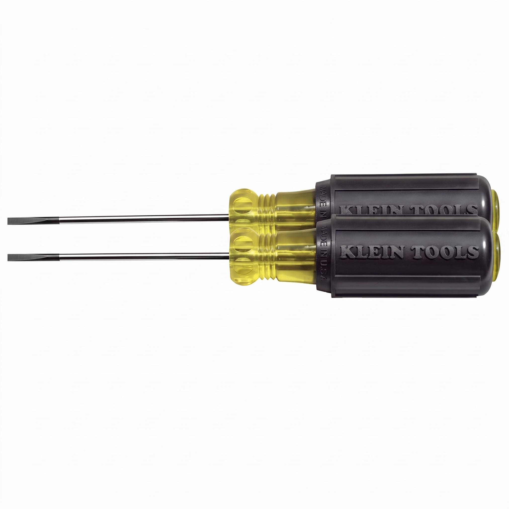 Klein Tools 612-4 Screwdriver, Flat Head Terminal Block Screwdriver, 1/8-Inch Cabinet Tip, 4-Inch Round Shank, TB-DIN (Pack of 2)