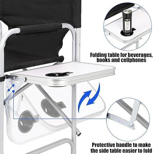 Miniatura 5 de Silla de artista de maquillaje, sillas altas plegables de directores de 41 pulgadas con mesa auxiliar, bolsa de almacenamiento y reposapiés, silla
