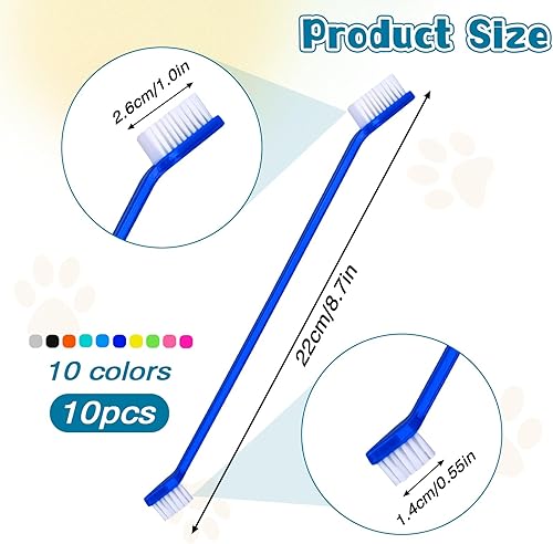 Miniatura 3 de Kit de cepillado de dientes de perro de 10 piezas, cepillo de dientes para mascotas de doble cabeza, cepillo de dientes multicolor para gatos,