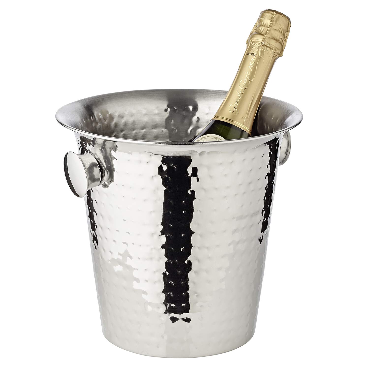 EDZARD Cubitera Joey (Ø 21 cm, Altura 23 cm) – Enfriador de Vino, Champán y Cava, Acero Inoxidable Martillado y Pulido a Alto Brillo con Asas, Cubitera Decorativa para Botellas