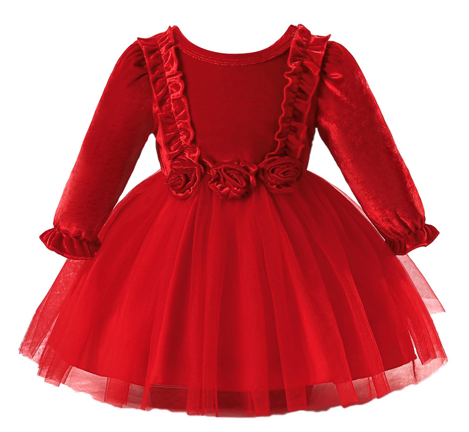 Christmas Dresses for 1 Year Old Toddler Baby Girls Velvet Tutu Dress Long Sleeve Holiday Princess Dress Christmas Outfits Red