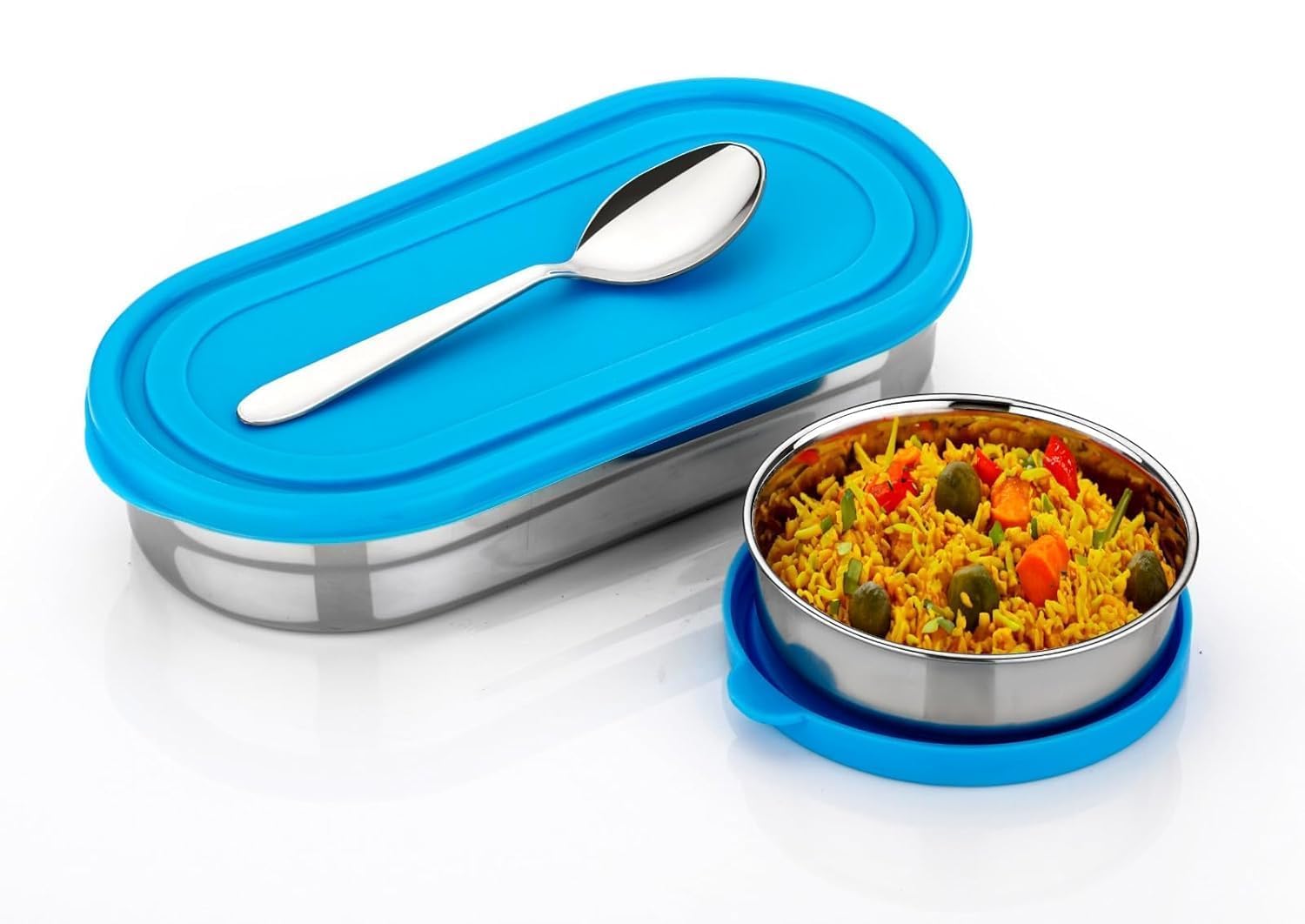 REDSKY Small Oval Stainless Steel Lunch Box | Compact Airtight Leak Proof Lunch Box with Small Container | Durable &Portable for Office, School, Picnic | Eco-Friendly Food Storage (Blue) (B0D9LHMH9D) Amazon Price History, Amazon Price Tracker