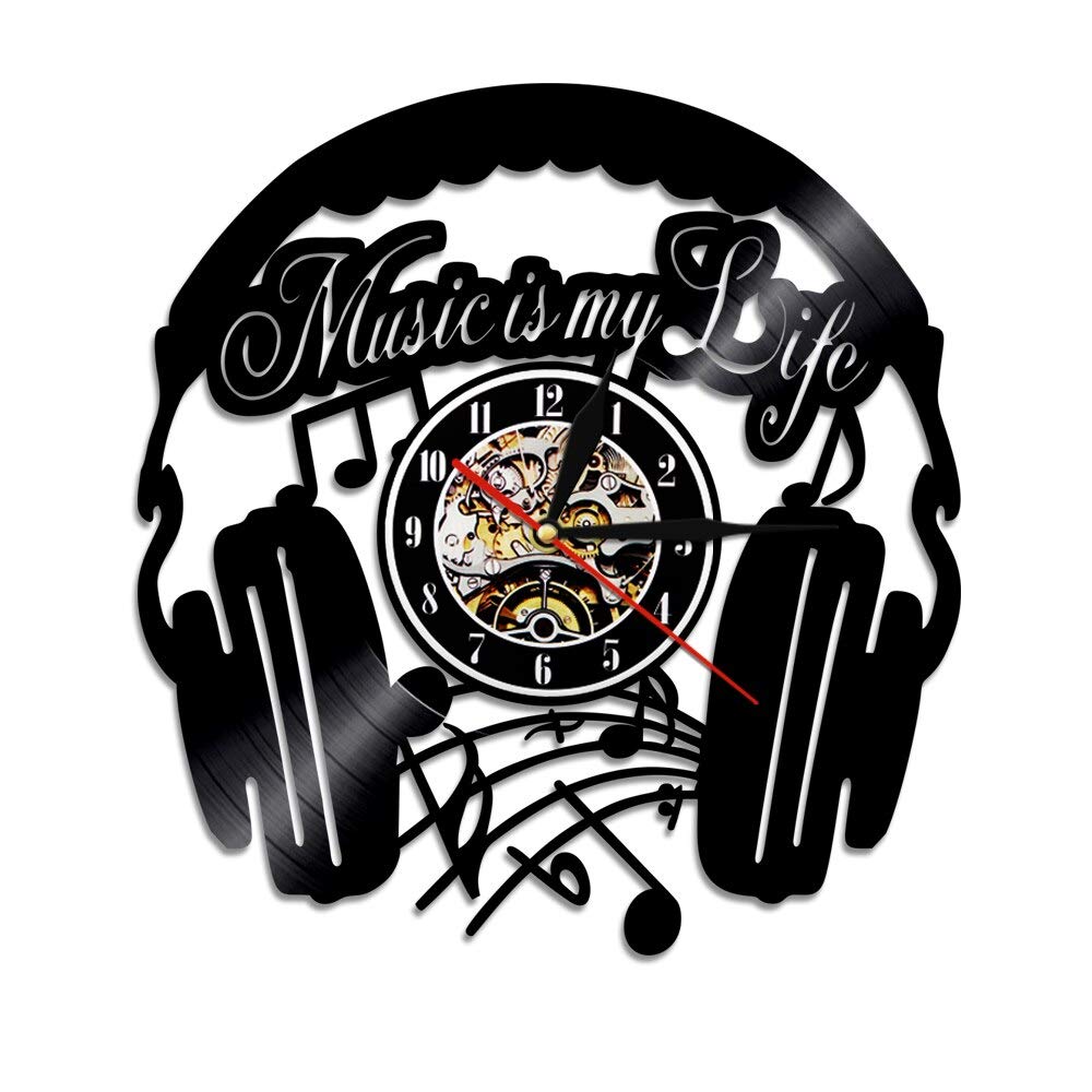 La musica è la mia vita Musica Inspirational Lampada da parete moderna Orologio da parete con dischi in vinile Musica Rock n Roll Cuffie Applique da parete a LED Regali per la festa della mamma Orol
