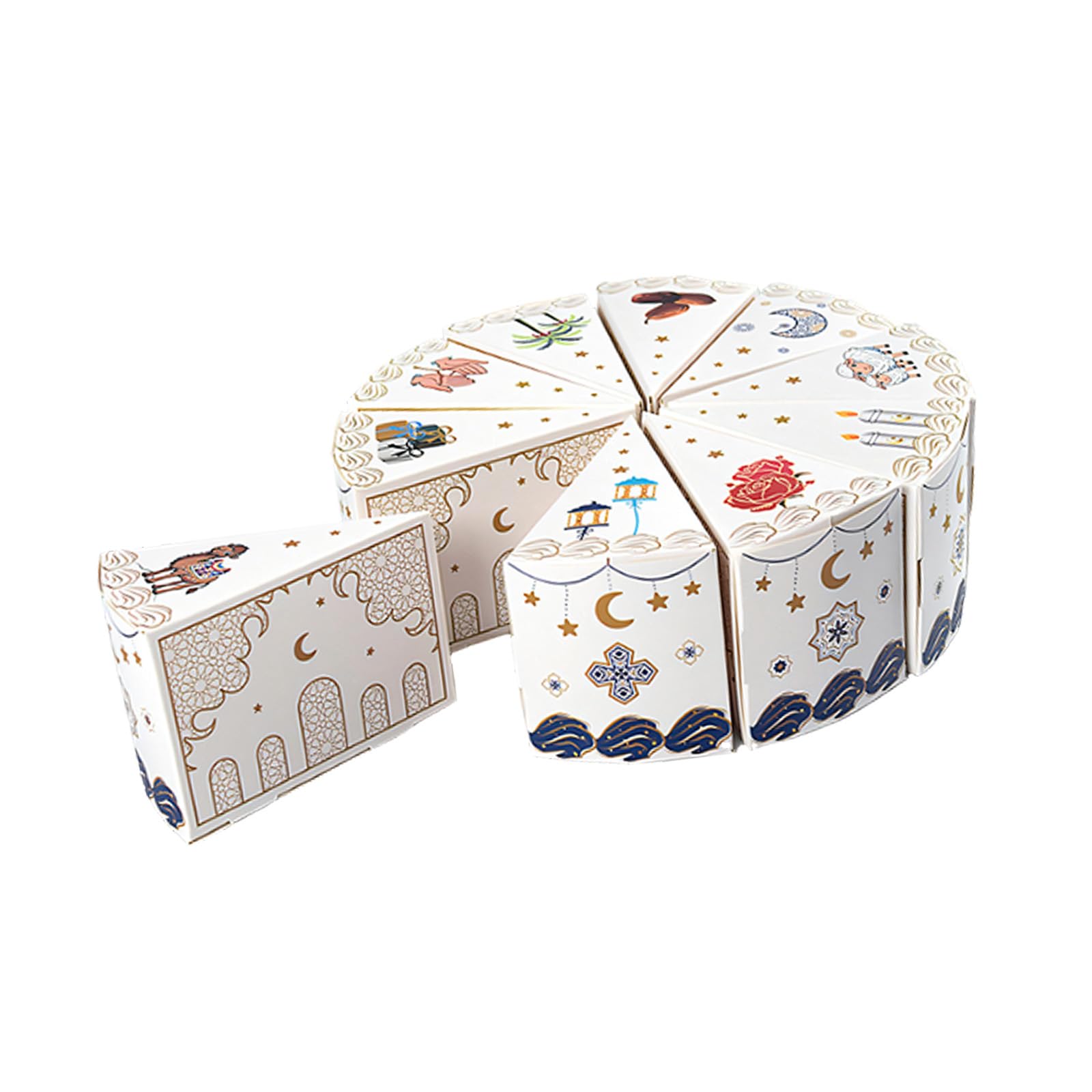 Meiliyizu 10Pcs Cake Shape Paper Gift Packaging Box Candy Chocolate Holder Container for Wedding Birthday Festival Celebration Trilateral Cake Box