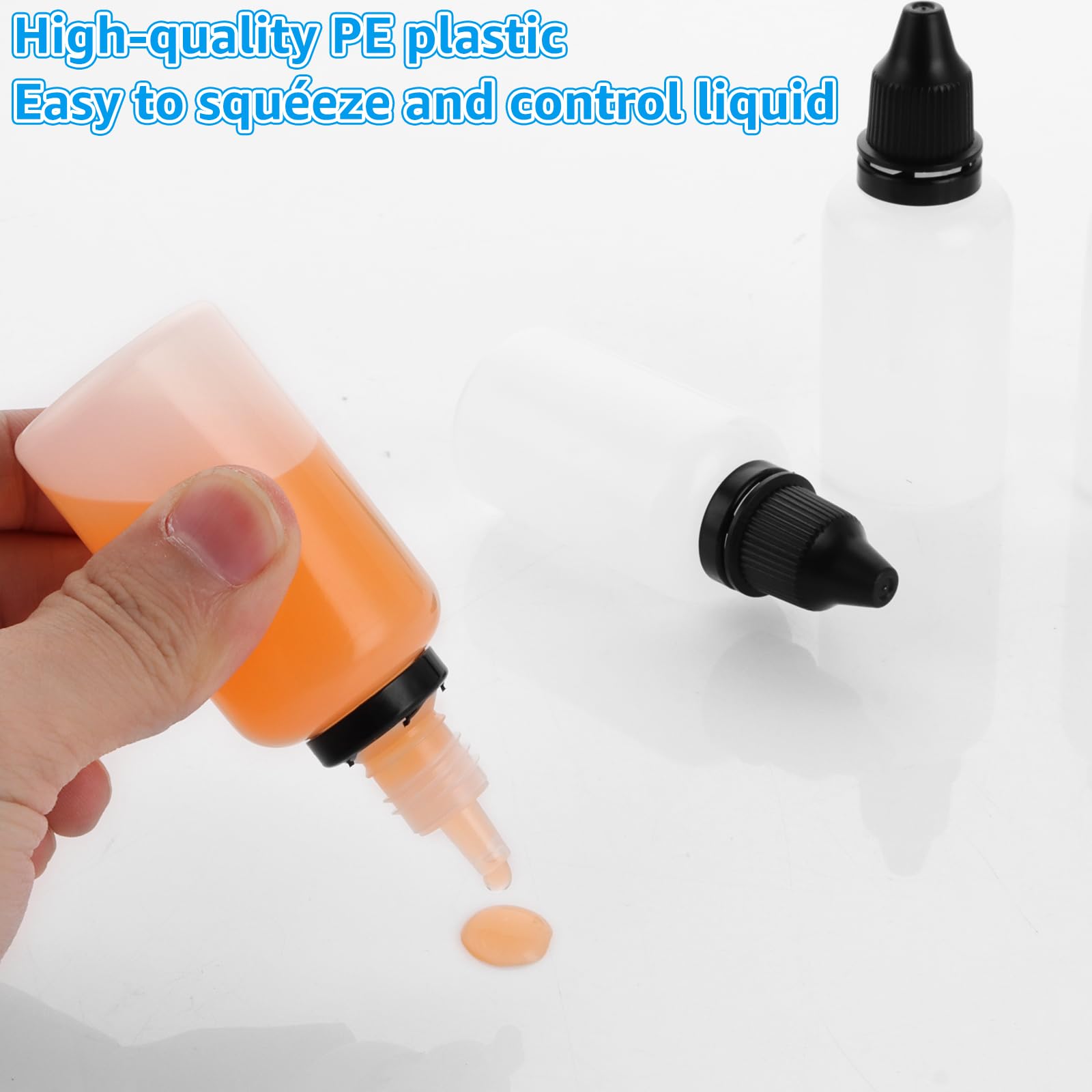 100 sztuk plastikowych butelek z kroplomierzem, 30 ml, puste butelki z kroplomierzem, elastyczne butelki na płyny do kosmetyków, olejków eterycznych, odczynników