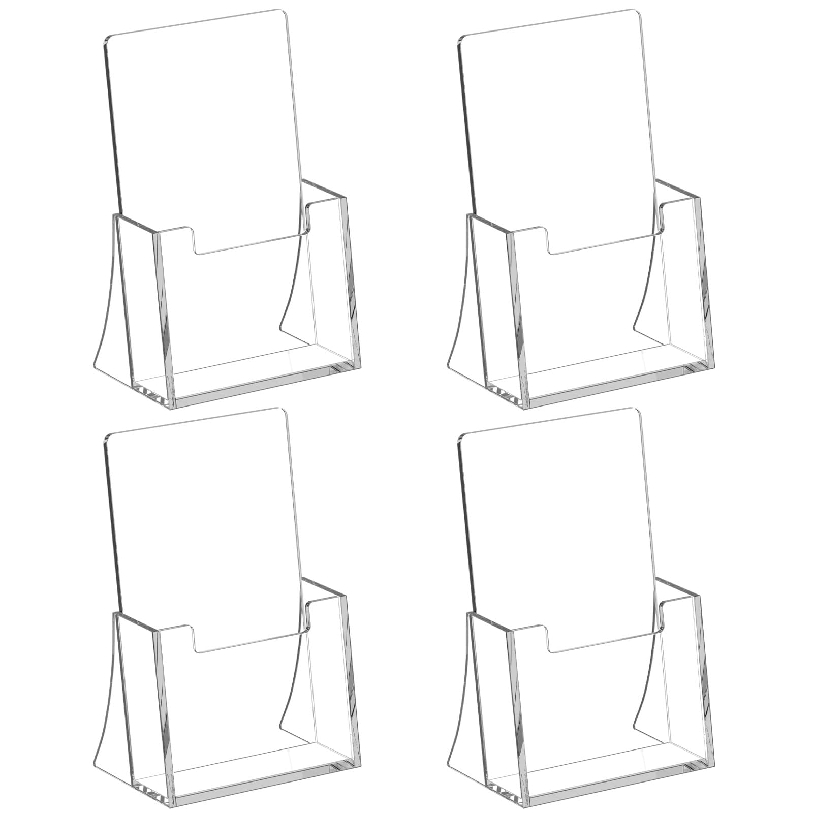 Espositore per brochure in acrilico da 10 cm, confezione da 4 espositori trasparenti per opuscoli, in plastica, per volantini, riviste, opuscoli, riviste, menu, scrivania, organizer per piano