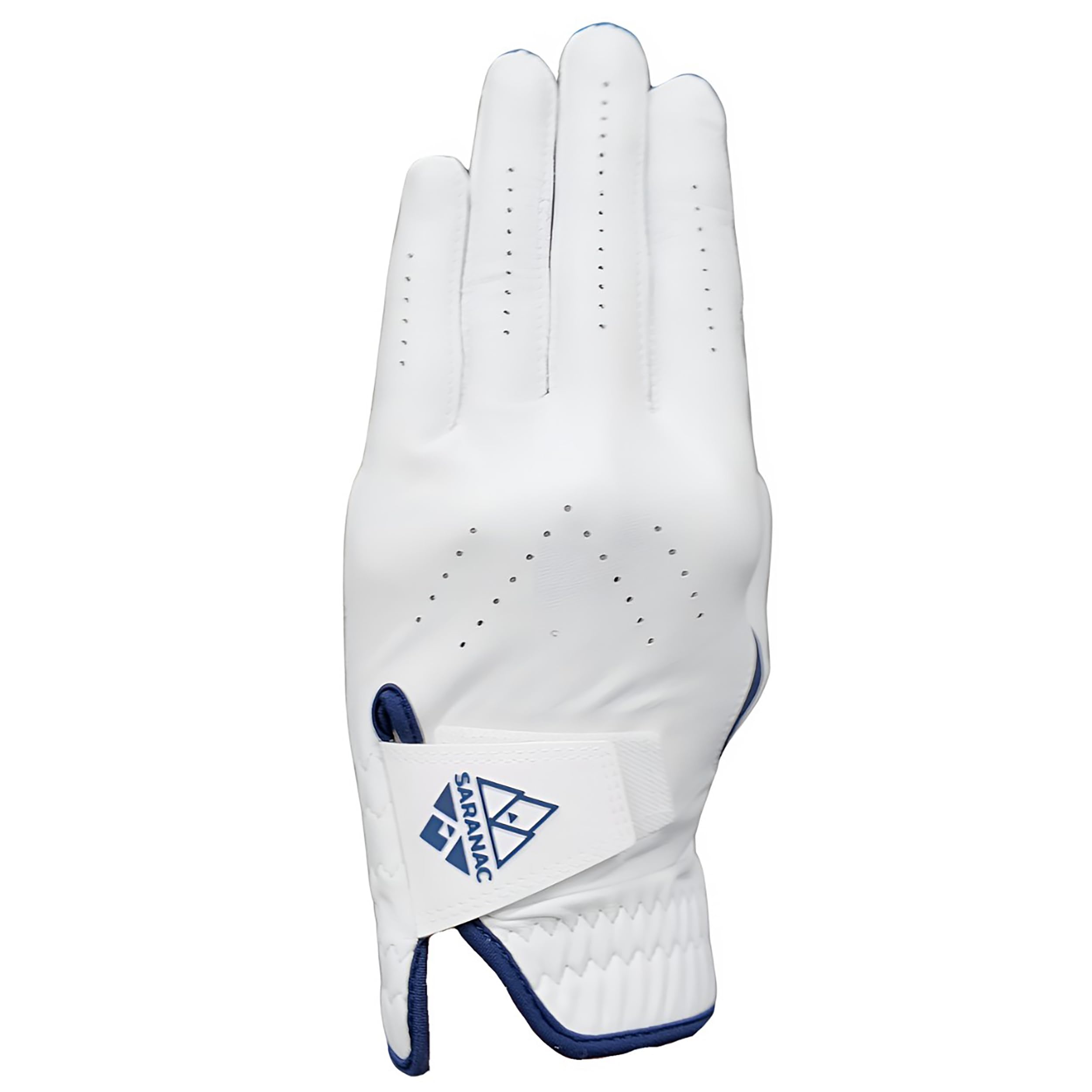 Saranac Premium Cabretta Leather Enhanced Grip Golf Glove, Women's Left Hand, White/Navy, Small