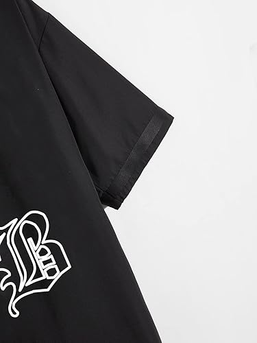 Miniatura 3 de SOLY HUX Camisa de manga corta con botones y estampado de letras para hombre