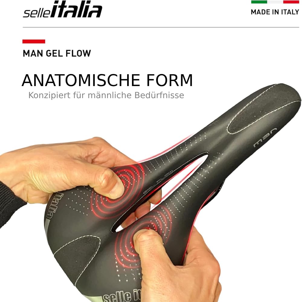 Selle Italia - Sattel für Rennräder, Man Gel Flow, Rail Manganese Rohr Ø 7, Sattel Road Gran Turismus, Fibra-tek, Komfort Gel, Stoßdämpfer