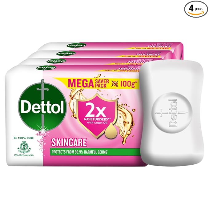 Buy Dettol Skincare Moisturizing Beauty Bathing Soap Bar with Argan Oil (400gm) | Softer Skin, 100gm, Pack of 4 at Rs. 127