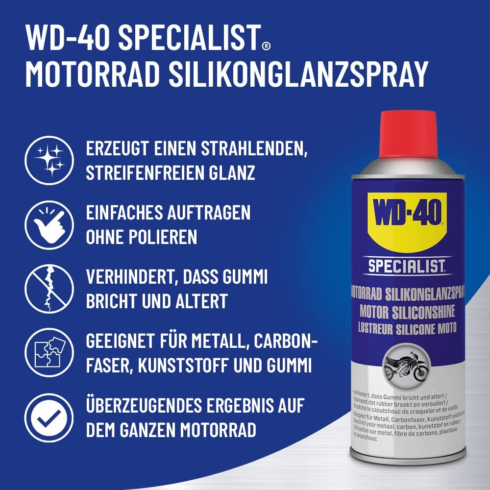 WD-40 Specialist Aerosol de silicona para motocicleta 400 ml | Spray de brillo para motocicleta | Limpiador WD40 | Spray de silicona para motocicleta