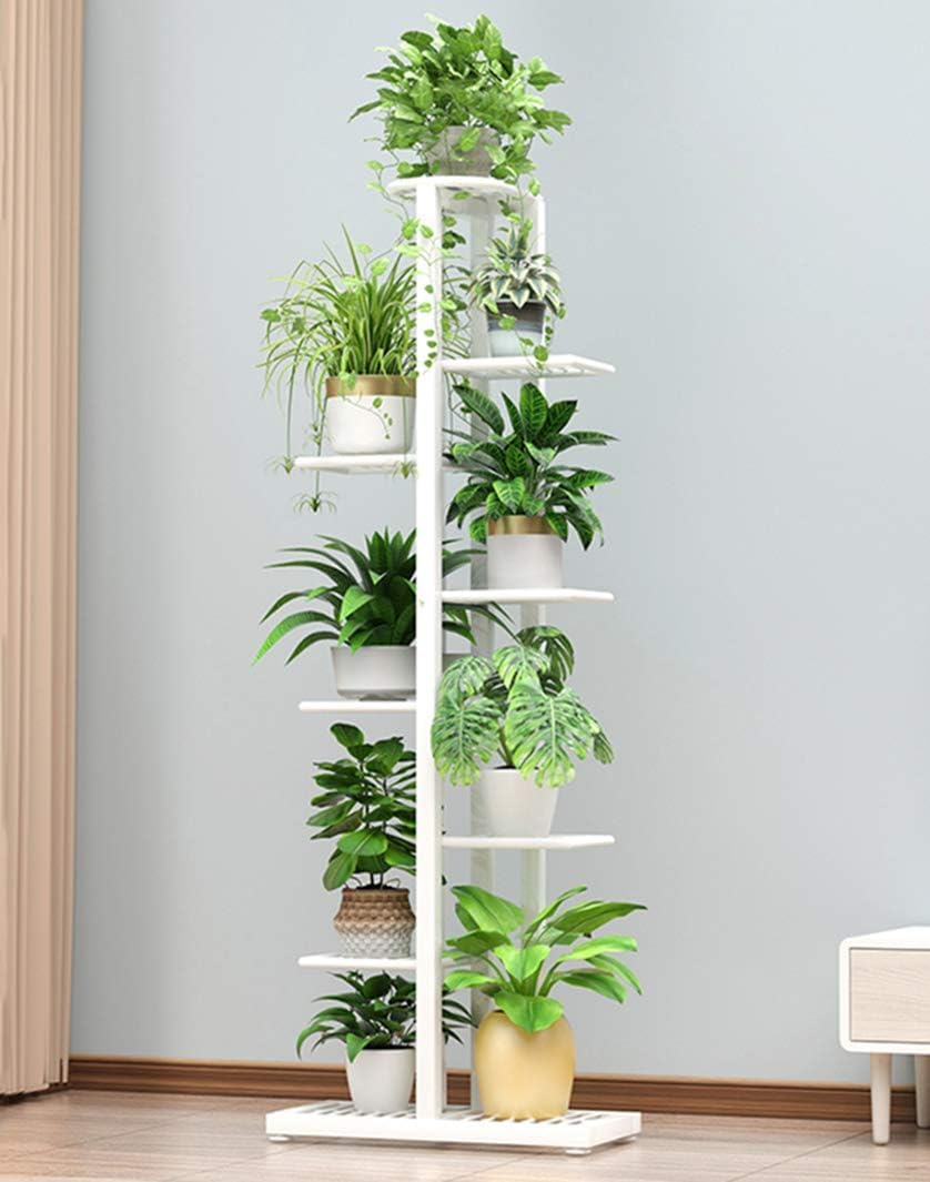 Porte-Fleur Pot Présentoir Multi-Niveaux en Métal Blanc Support de Pots Stable