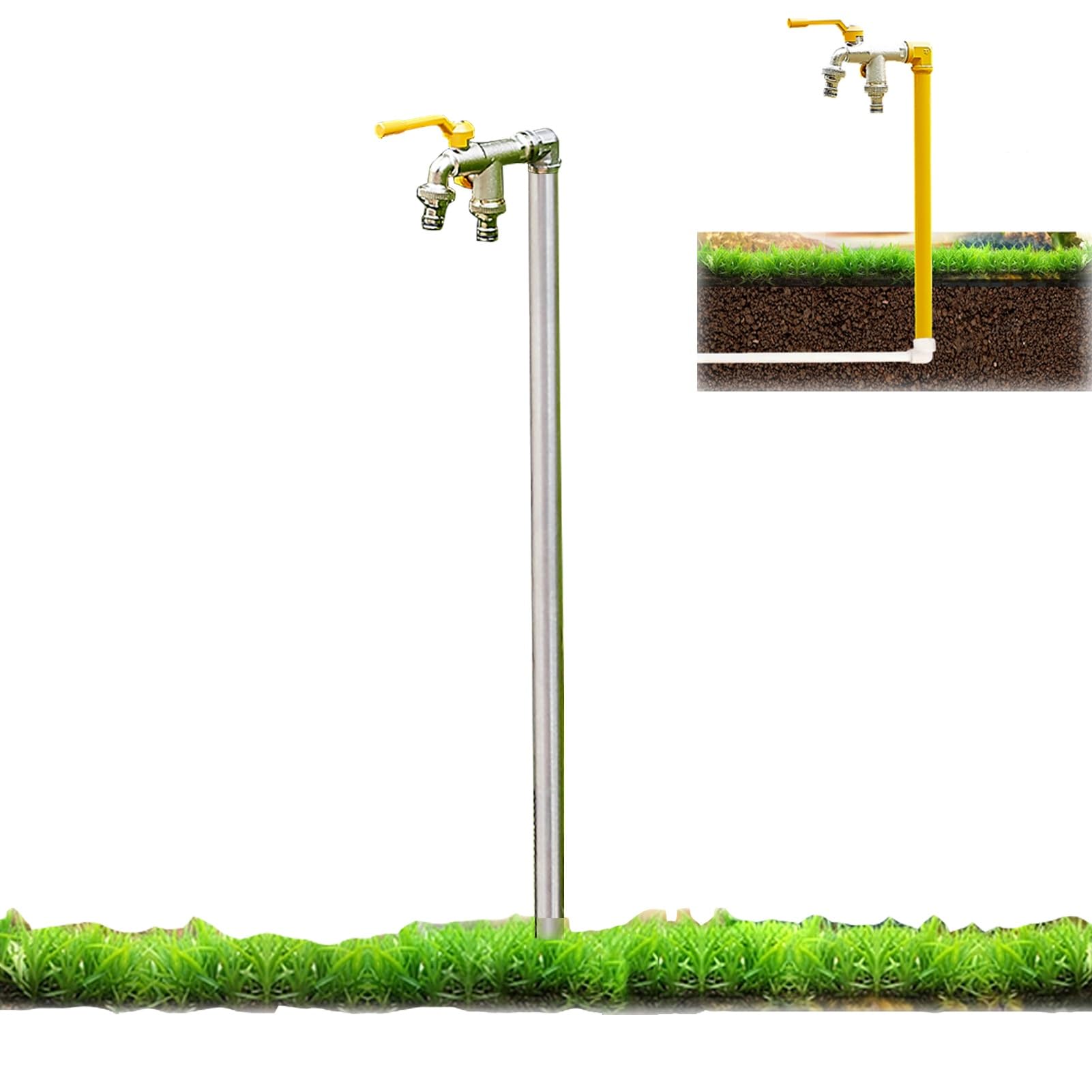 Robinet extérieur à Colonne d'eau, antigel - Robinet de Jardin autoportant et Durable de 100 cm (39,4 po) de Colonne d'eau, résistant aux intempéries, argenté, idéal pour