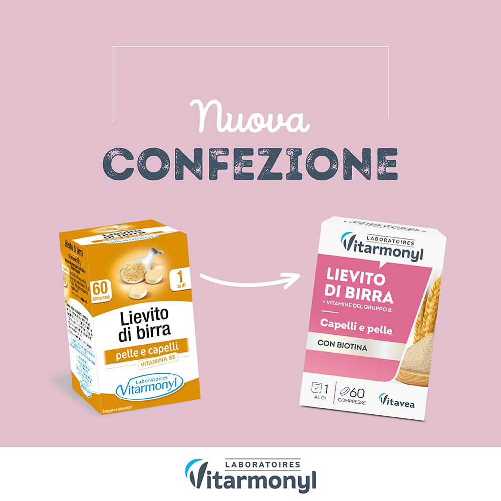Lievito di Birra - Per Capelli e Pelle - Con Biotina - Con Vitamina B12, B2, B3, B6, B9, B1-60 Compresse - Vitarmonyl