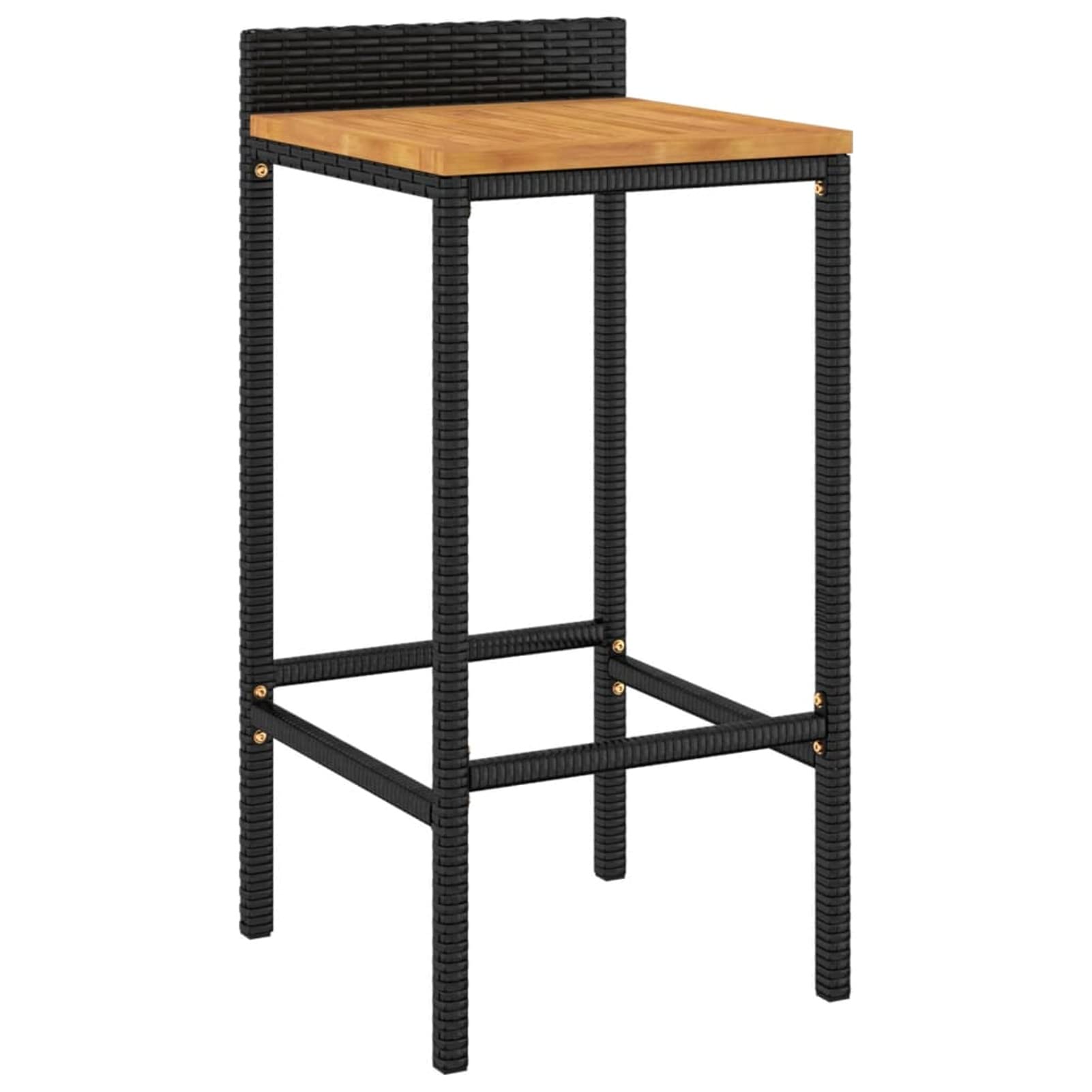 Juego de bar de jardín de 5 piezas, ratán sintético negro y madera maciza de acacia, juego de comedor de jardín, juego de muebles de exterior, mesa y sillas de jardín, terraza para patio y bistró 11