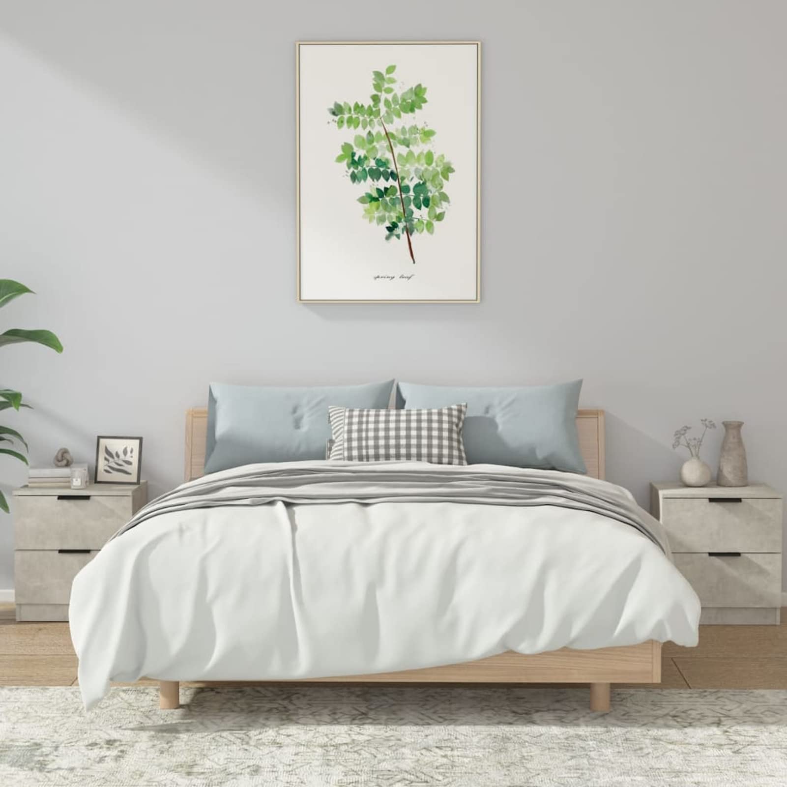 Table de nuit gris béton lot de 2 en bois d'ingénierie pour chambre adulte