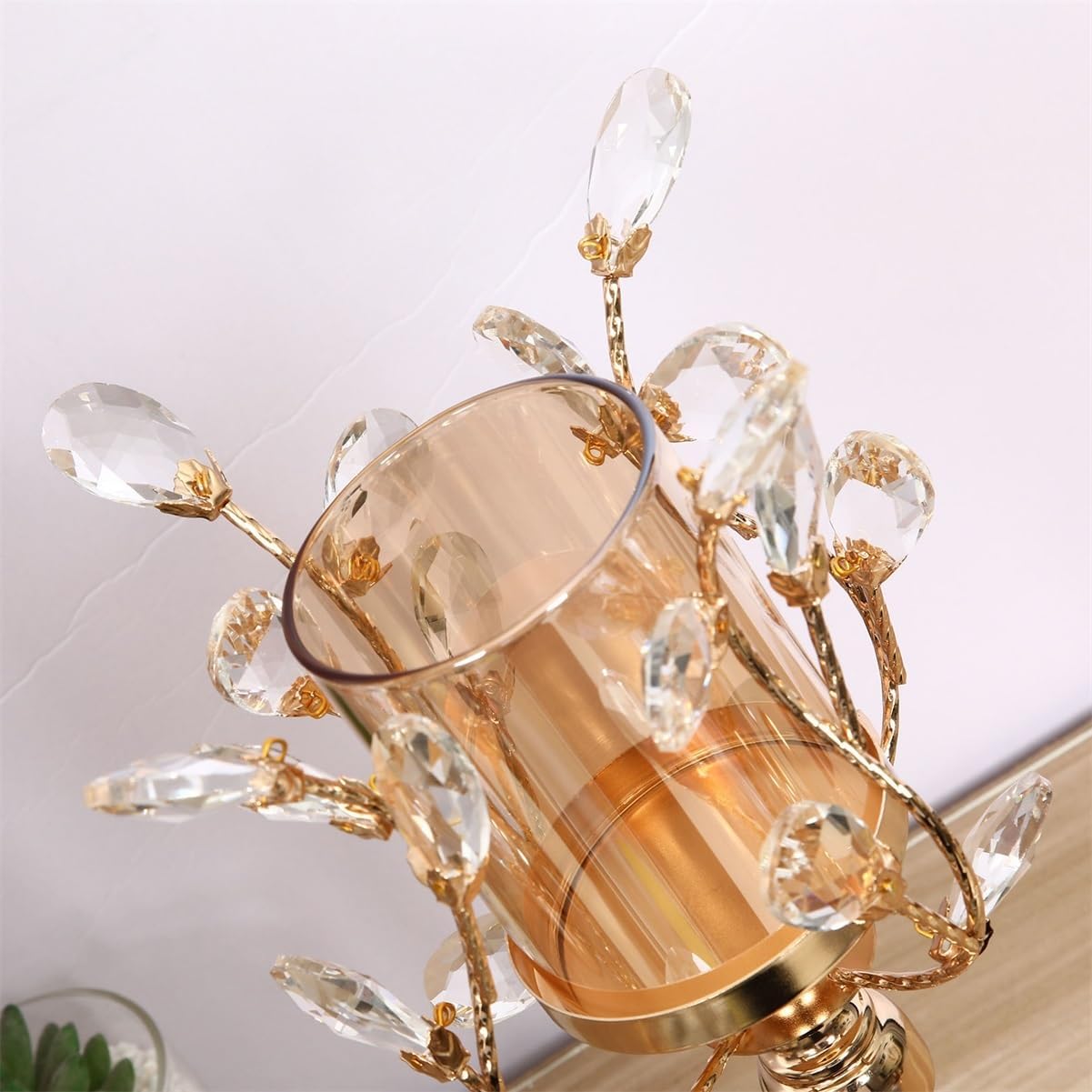 Candlesticks with Glass Hurricane Shade, European Style Luxury Crystal Metal Candle Holders for Home Decor, Wedding, Party(12x34cm)