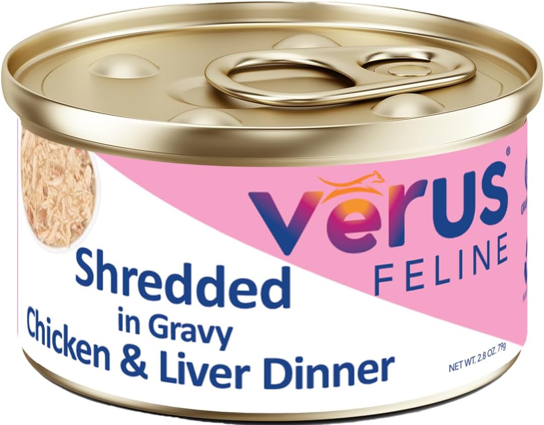 VeRUS Pet Foods Wet Cat Food Shredded Chicken, Chicken & Liver Dinner in Gravy Formula 24 Pack