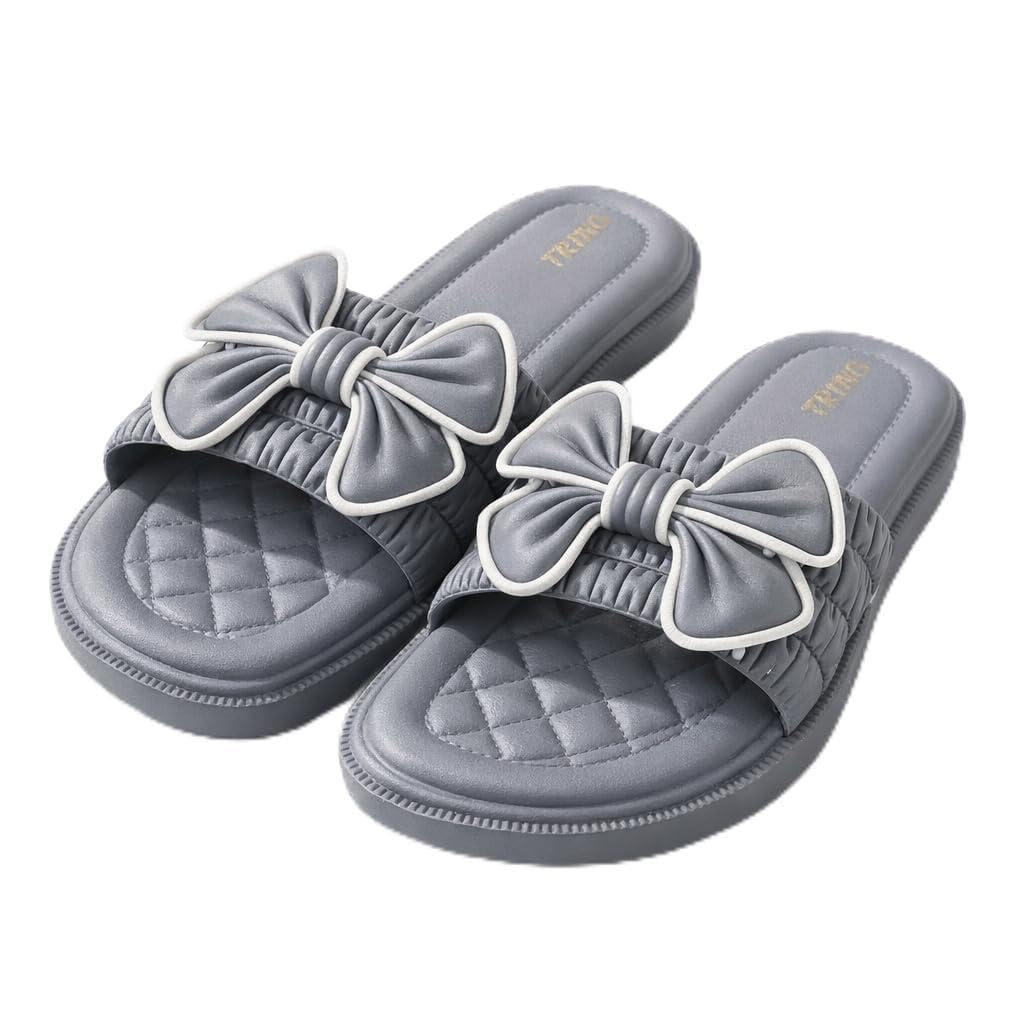 Women’s Stylish Bow Slide Slippers | Soft Cushioned Lightweight Casual Daily Wear footwear | Comfortable Slip-On Flat Sandals for Indoor & Outdoor | Anti-Skid Ladies Sliders-image-48