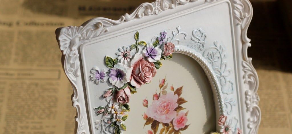 Giftgarden 4x6 Vintage Picture Frame Rose Decor White Frames 6x4 inch Photo for Mother Gift, Wedding Gift, Birthday Gift