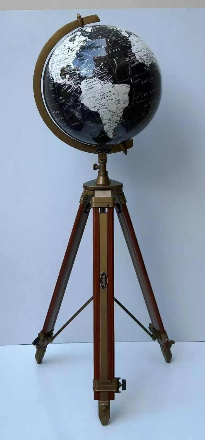 Royal Antique Grande carte du monde ornement avec trépied au sol nautique