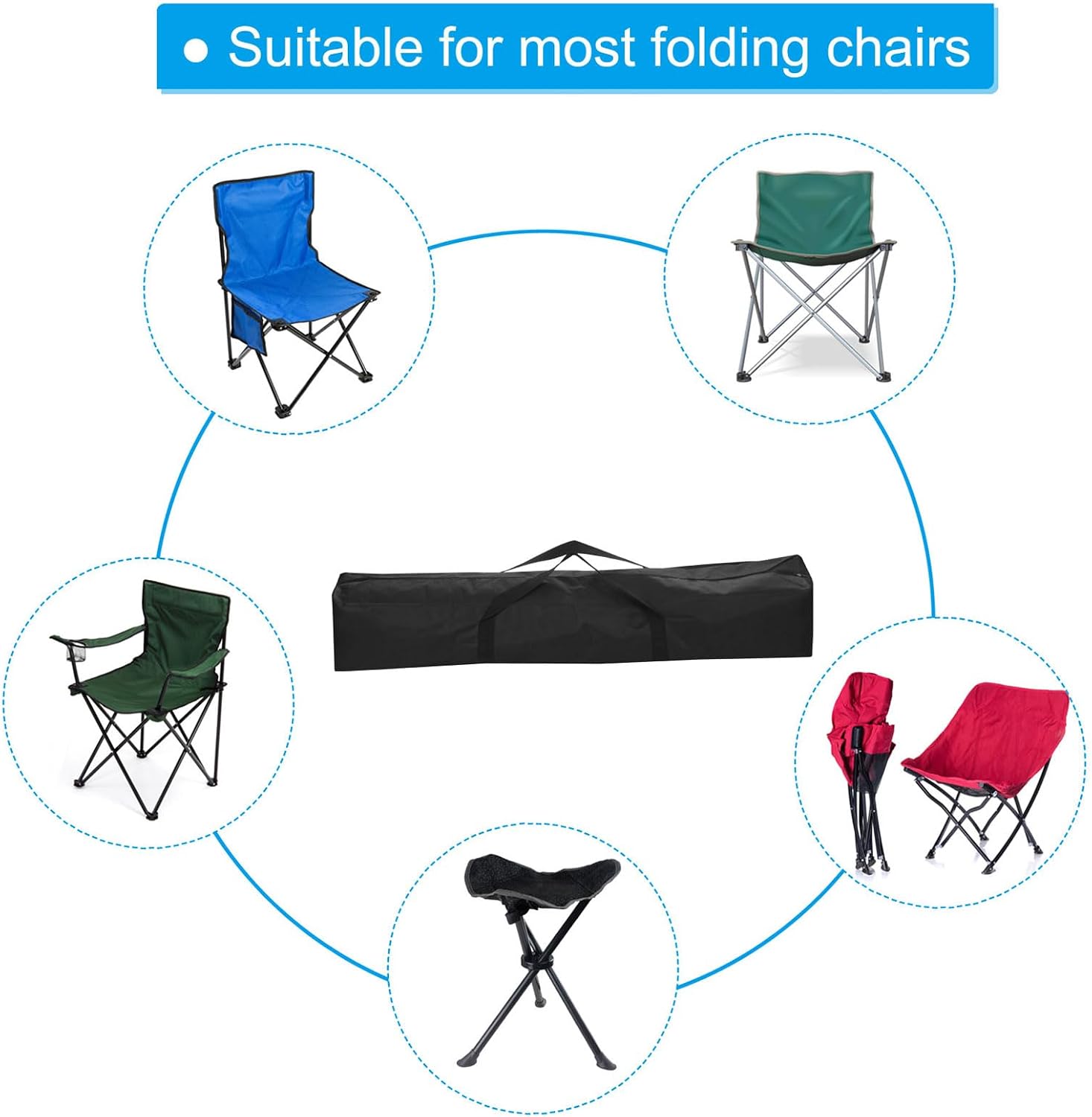 PATIKIL 33.4 Inch Camp Chair Replacement Bag, 2 Pack Nylon Folding Chair Carrying Storage Bag for Beach Chair with Large Zipper Shoulder Strap for Camping Travel, Black