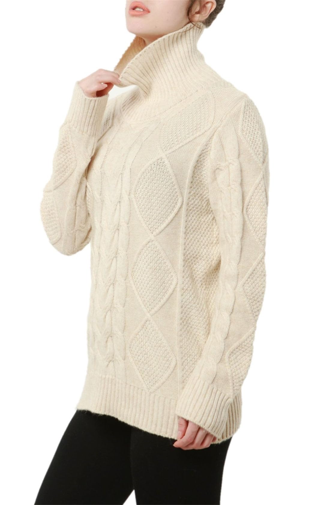 Vogrtcc Maglione Dolcevita da Donna Pullover Intrecciato Spesso A Maniche Lunghe in Maglia di Lana di Cashmere con Fondo