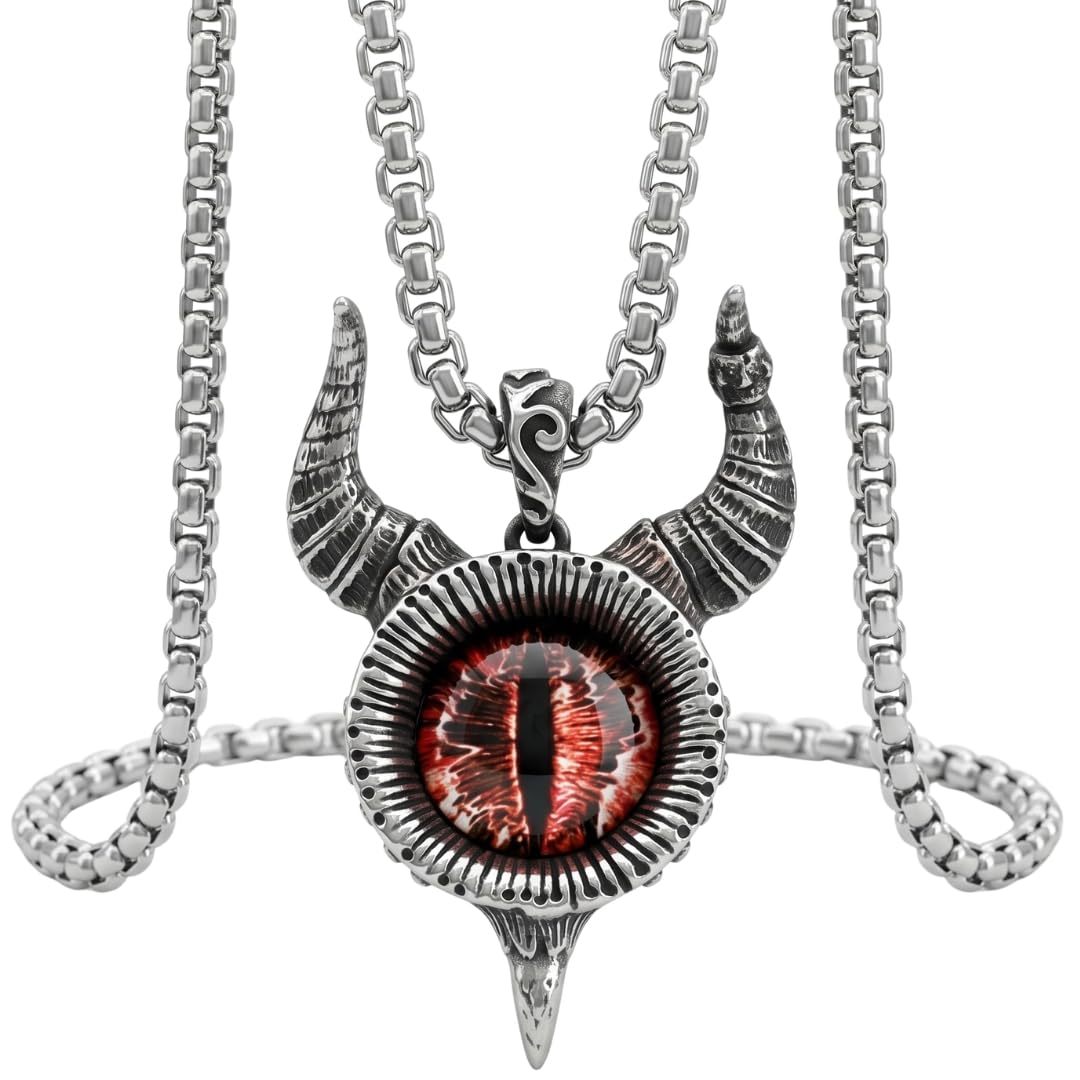 the men thing HORN YELLOW EYE PROTECT - Pure Titanium Steel Pendant with 24inch Round Box Chain for Men & Boys-picture-49
