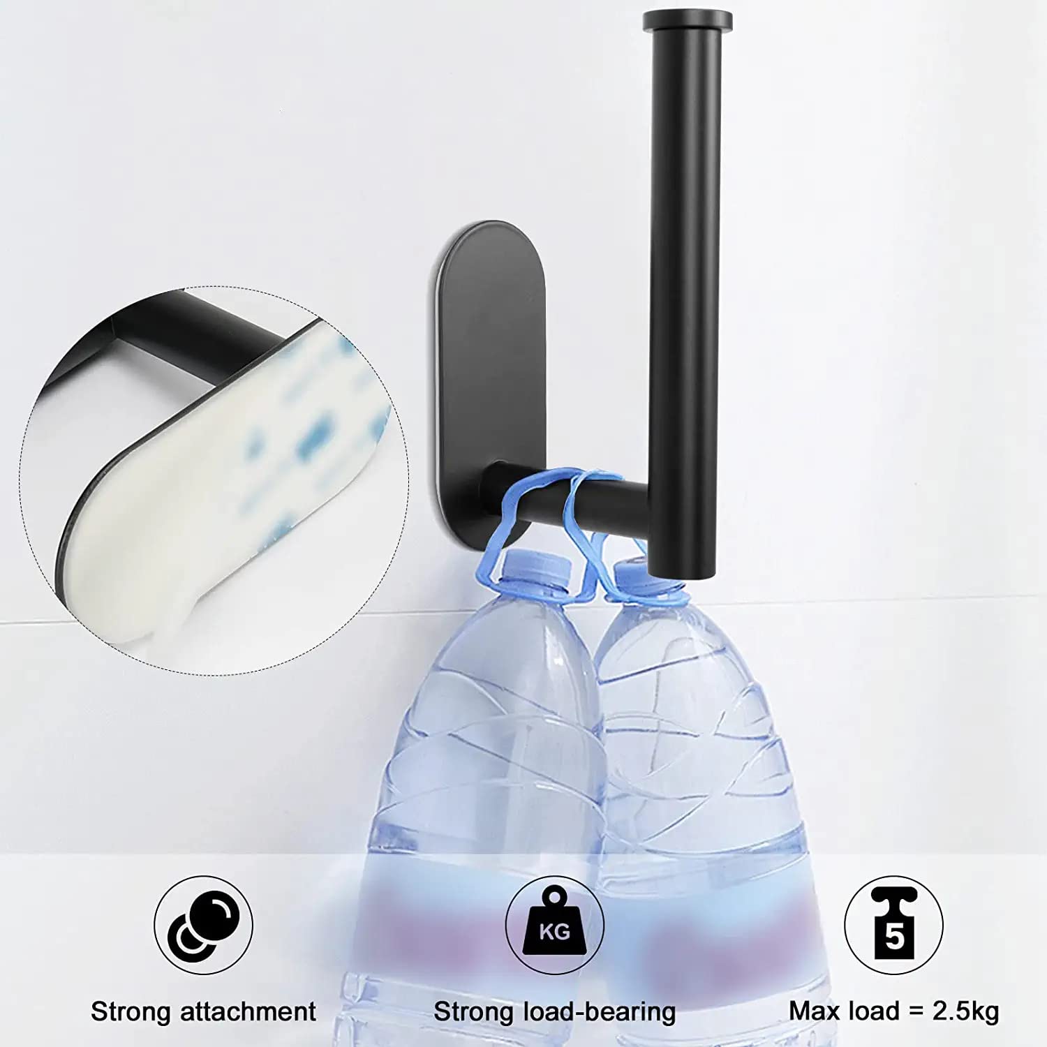 Porta Carta Igienica Adesivo In Acciaio Inox 304 Con Ripiano Per Cellulare - Porta Rotolo Per Bagno E Cucina, Argento