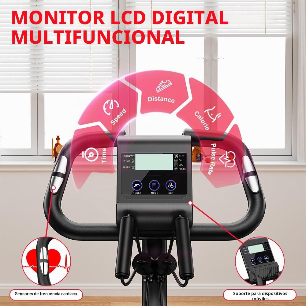 Bicicleta estática plegable silenciosa (<20dB) Bicicleta estacionaria 3 en 1 con 8 resistencias magnéticas, pantalla LCD multifuncional y soporte para tableta, para uso doméstico, altura ajustable 155