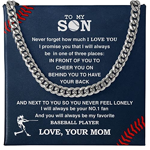 Personalized Necklace To My Son From Mom, Baseball Player Pendant Gifts From Dad, Inspiration Jewelry Gift, Cuban Link Chain Necklace Present for Man from Mum